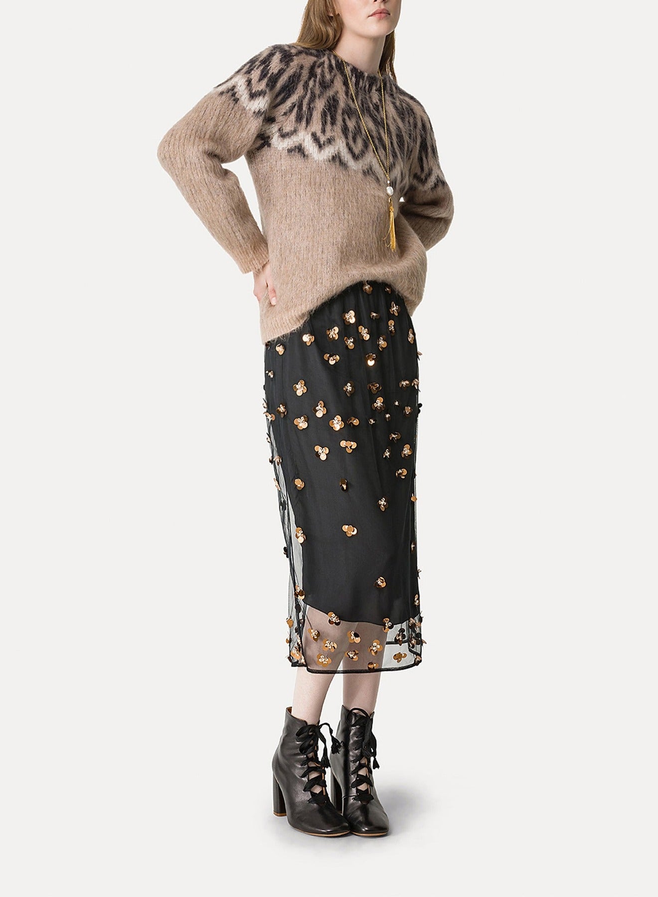 Jupe en tulle brodée Petites Étoiles - Noir