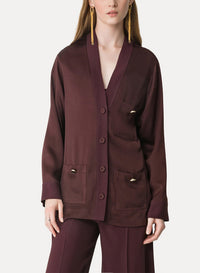 Veste boutonnée en lin mélangé - Chocolat Noir
