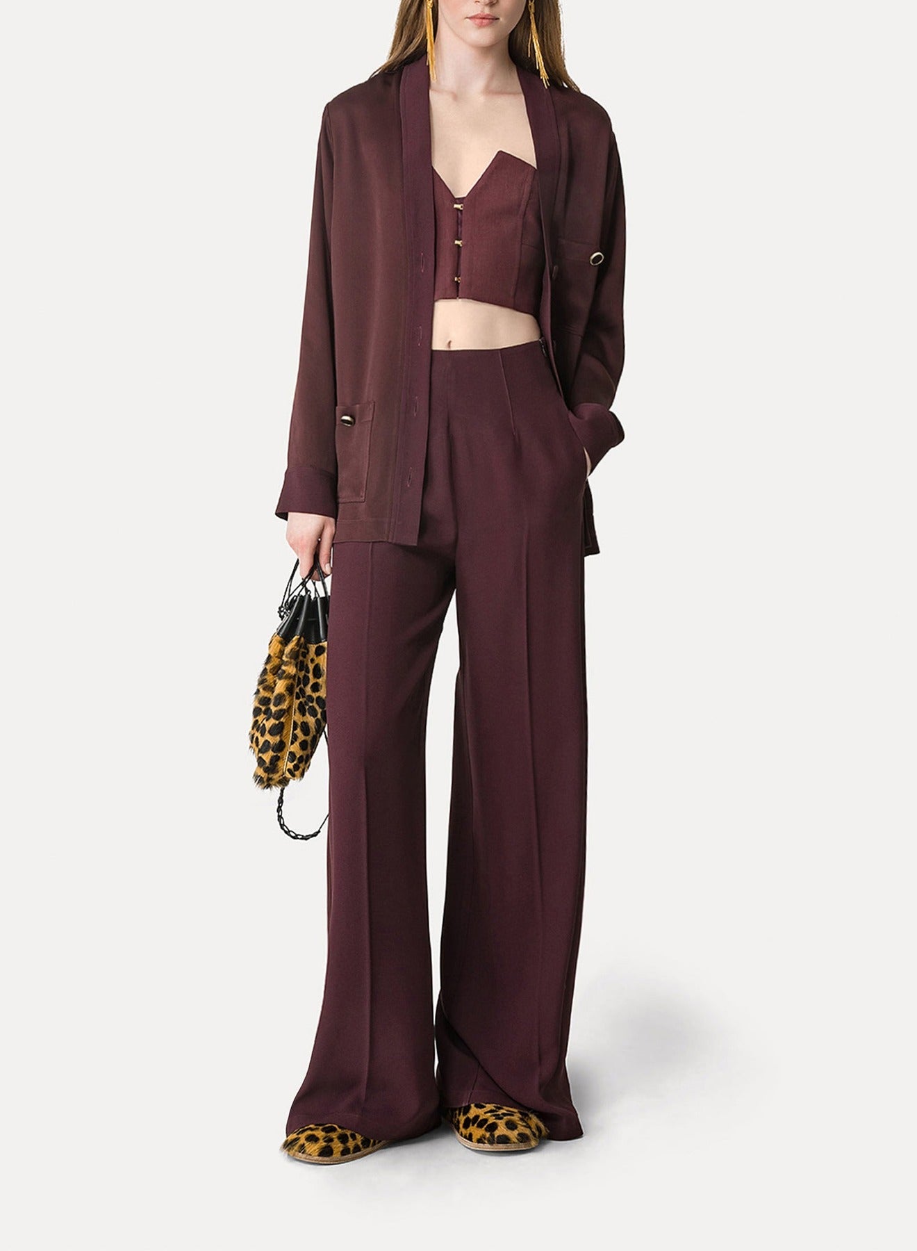 Pantalon palazzo en satin - Chocolat Noir