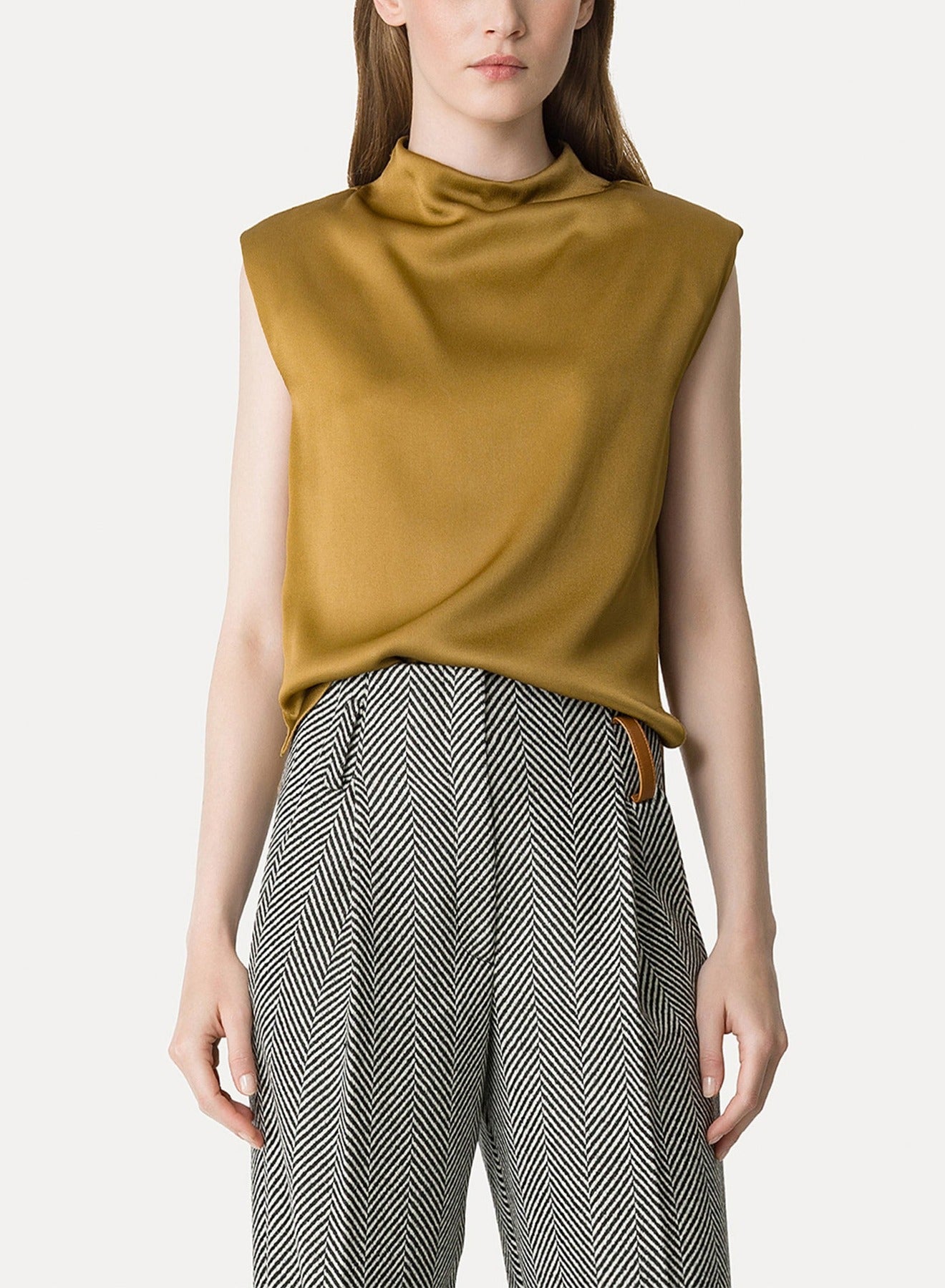 Chemise à encolure en cratère en satin - Antique Gold
