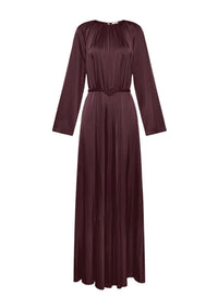 Robe longue en soie avec ceinture - Chocolat Noir
