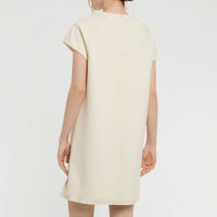 Short-sleeved trapeze dress in wool - Ecru