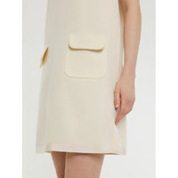 Short-sleeved trapeze dress in wool - Ecru