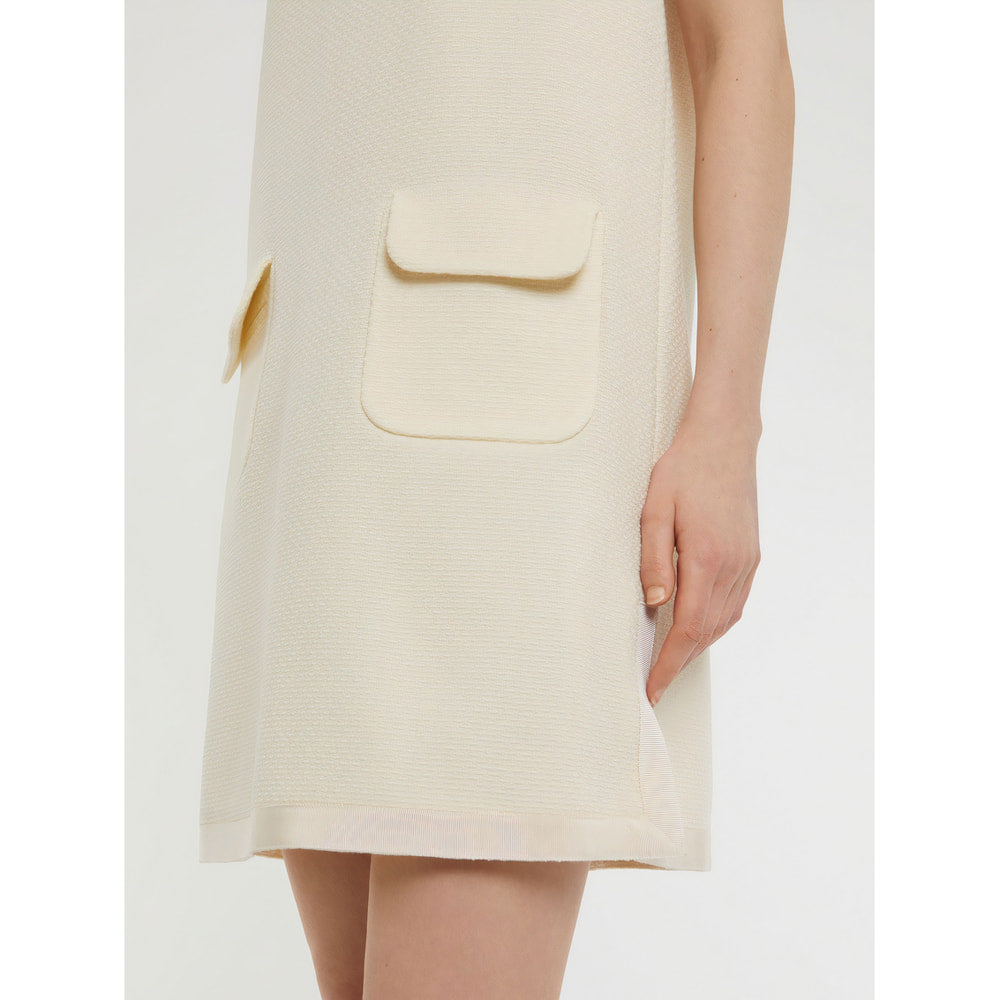 Short-sleeved trapeze dress in wool - Ecru