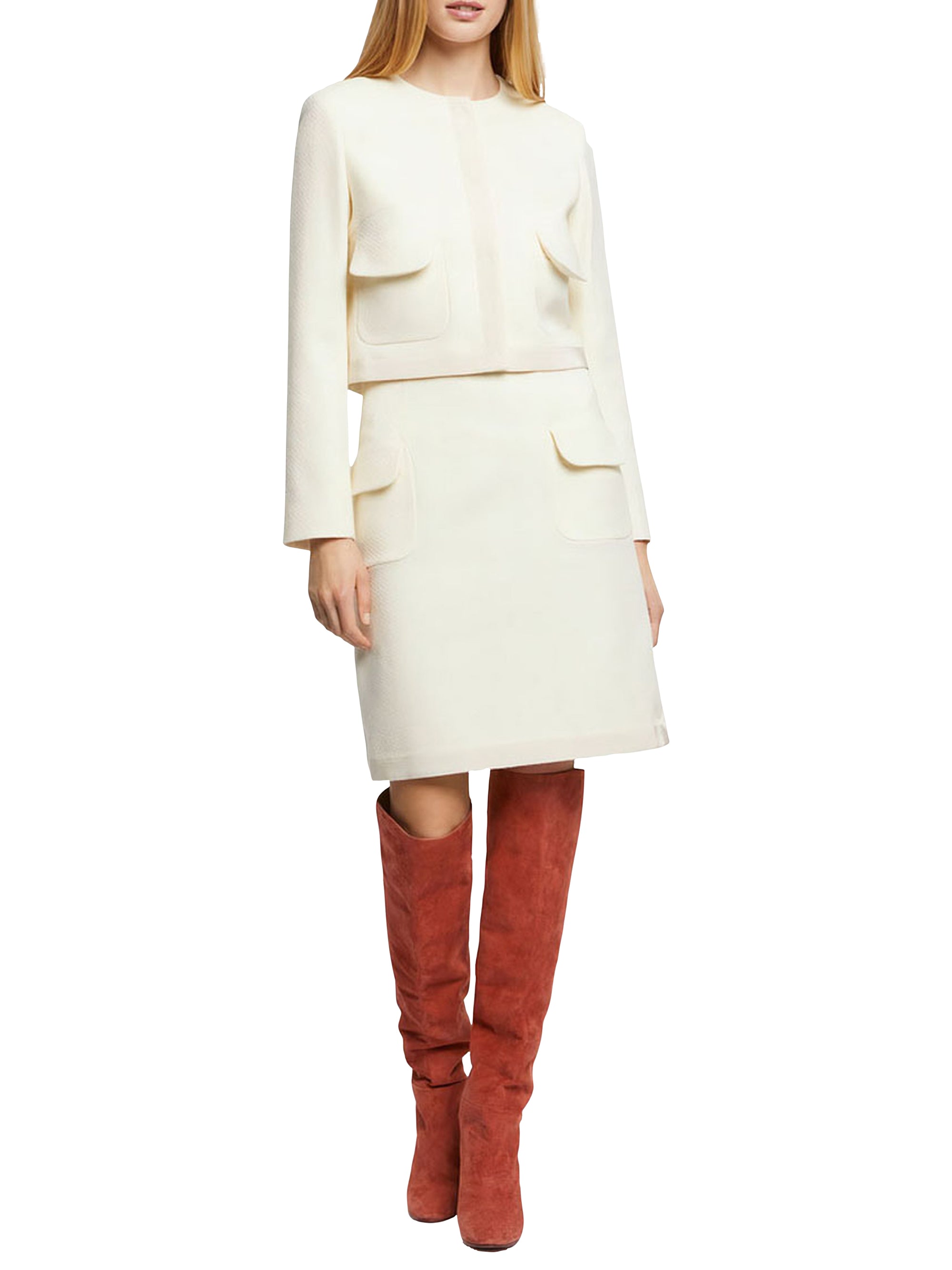Short textured wool jacket - Ecru