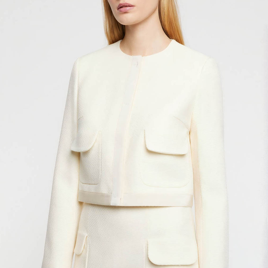 Short textured wool jacket - Ecru