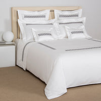 Duvet cover Basket Weave embroidery in cotton - Milk & Slate grey