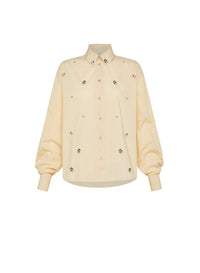 Chemise courte en soie avec broderie En Fleur - Honey