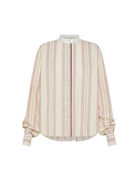 Chemise Grand-Père rayée avec détails en velours - Rose