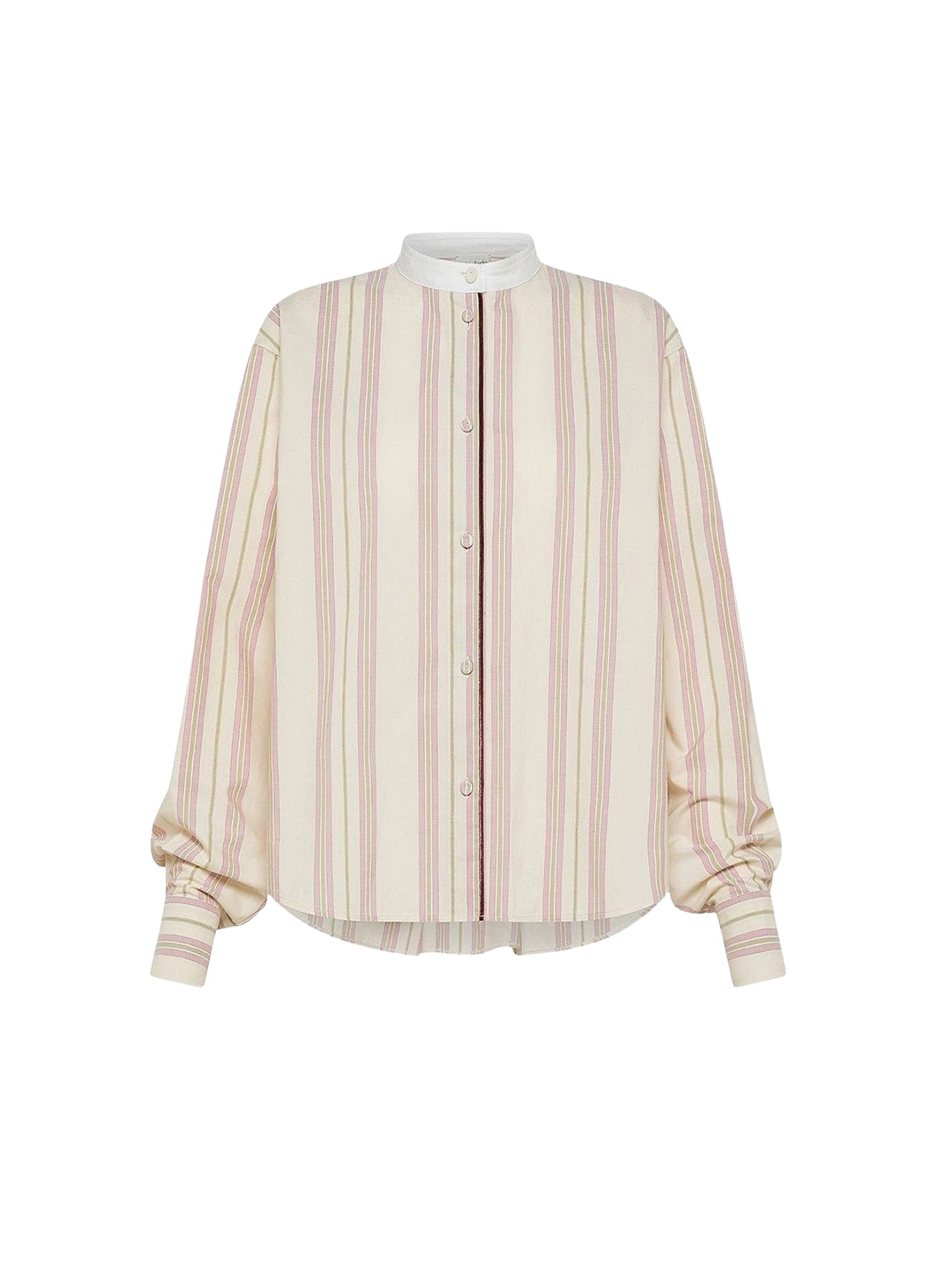 Chemise Grand-Père rayée avec détails en velours - Rose