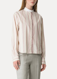 Chemise Grand-Père rayé avec détails en velours - Rose