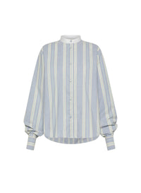 Chemise Grand-Père rayée avec détails en velours - Ciel