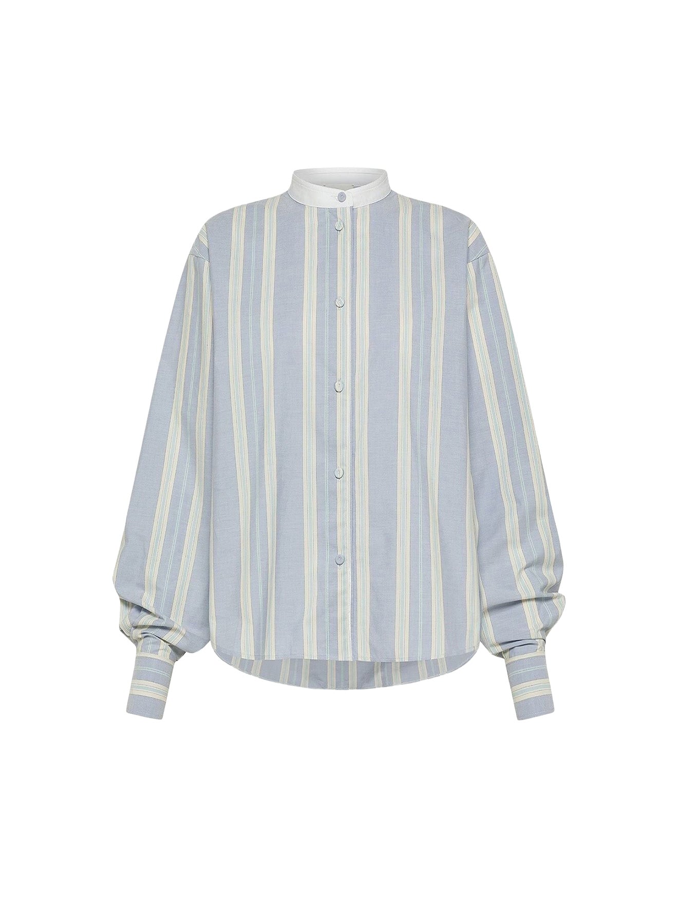 Chemise Grand-Père rayée avec détails en velours - Ciel