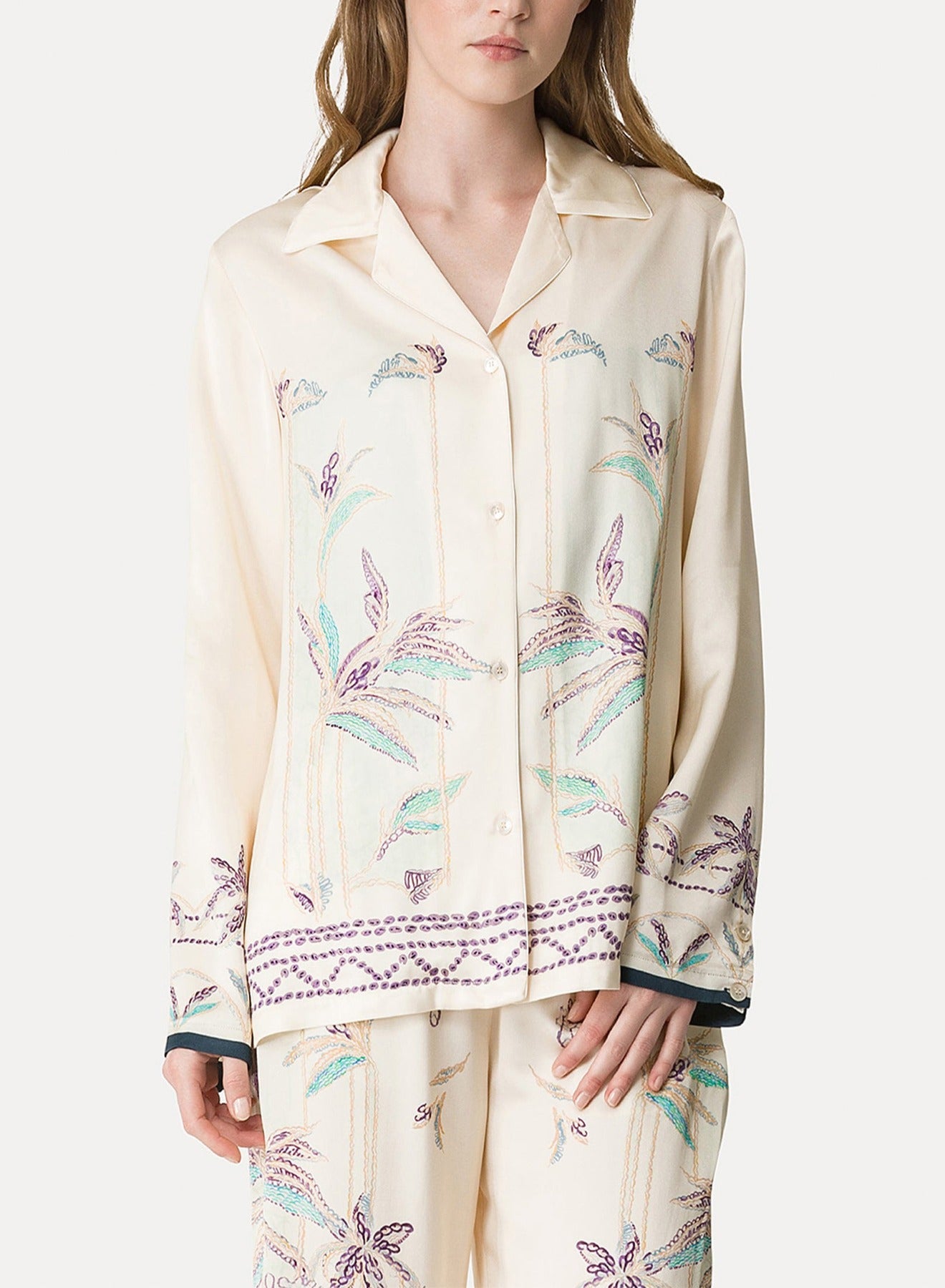 Chemise en satin à imprimé Sogni - Avorio