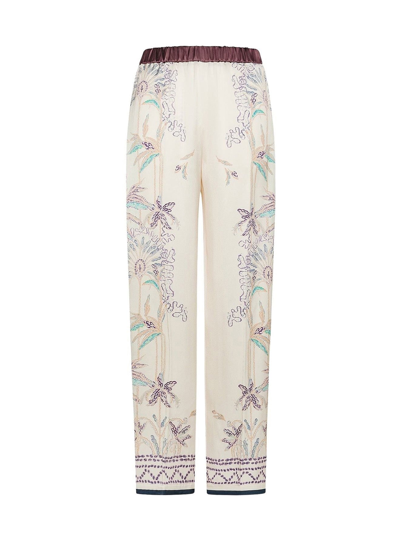 Pantalon élastiqué en satin à imprimé Sogni - Avorio