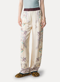 Pantalon élastiqué en satin à imprimé Sogni - Avorio