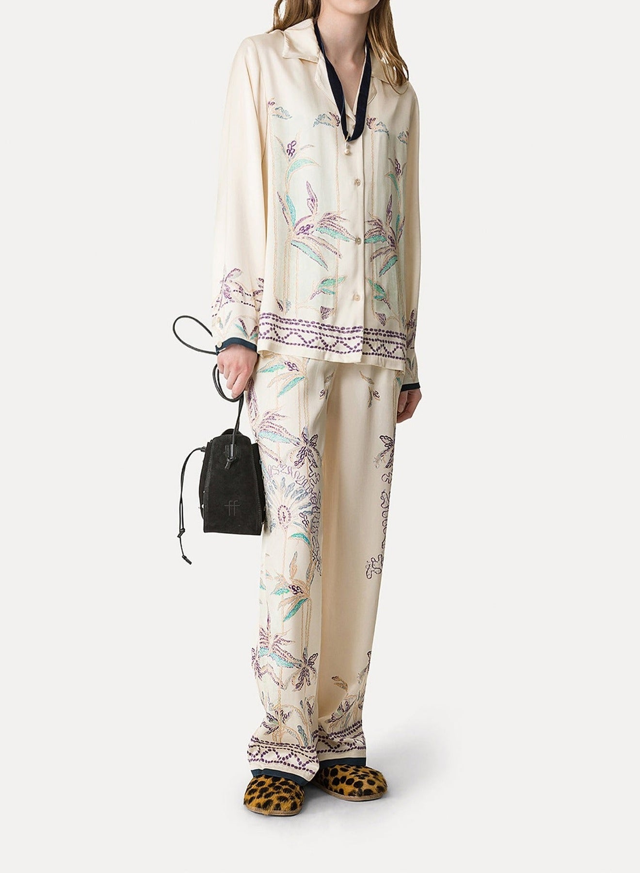 Pantalon élastiqué en satin à imprimé Sogni - Avorio