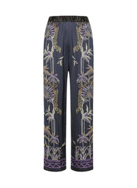 Pantalon élastiqué en satin à imprimé Sogni - Notte