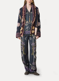 Pantalon élastiqué en satin à imprimé Sogni - Notte