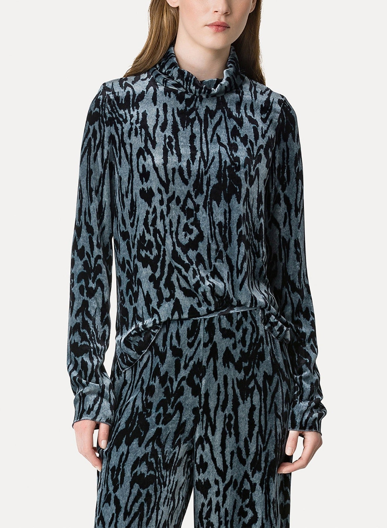 Chemise à col roulé en velours imprimé - Stone