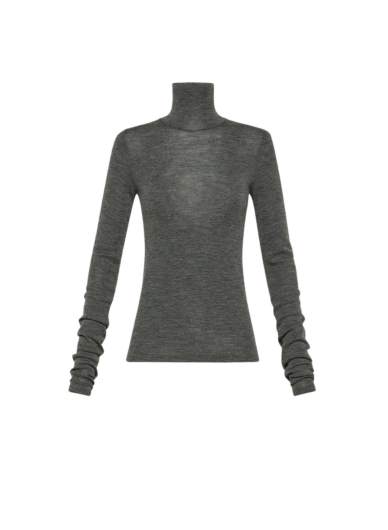 T-shirt à col roulé en laine côtelé - Grigio Melange