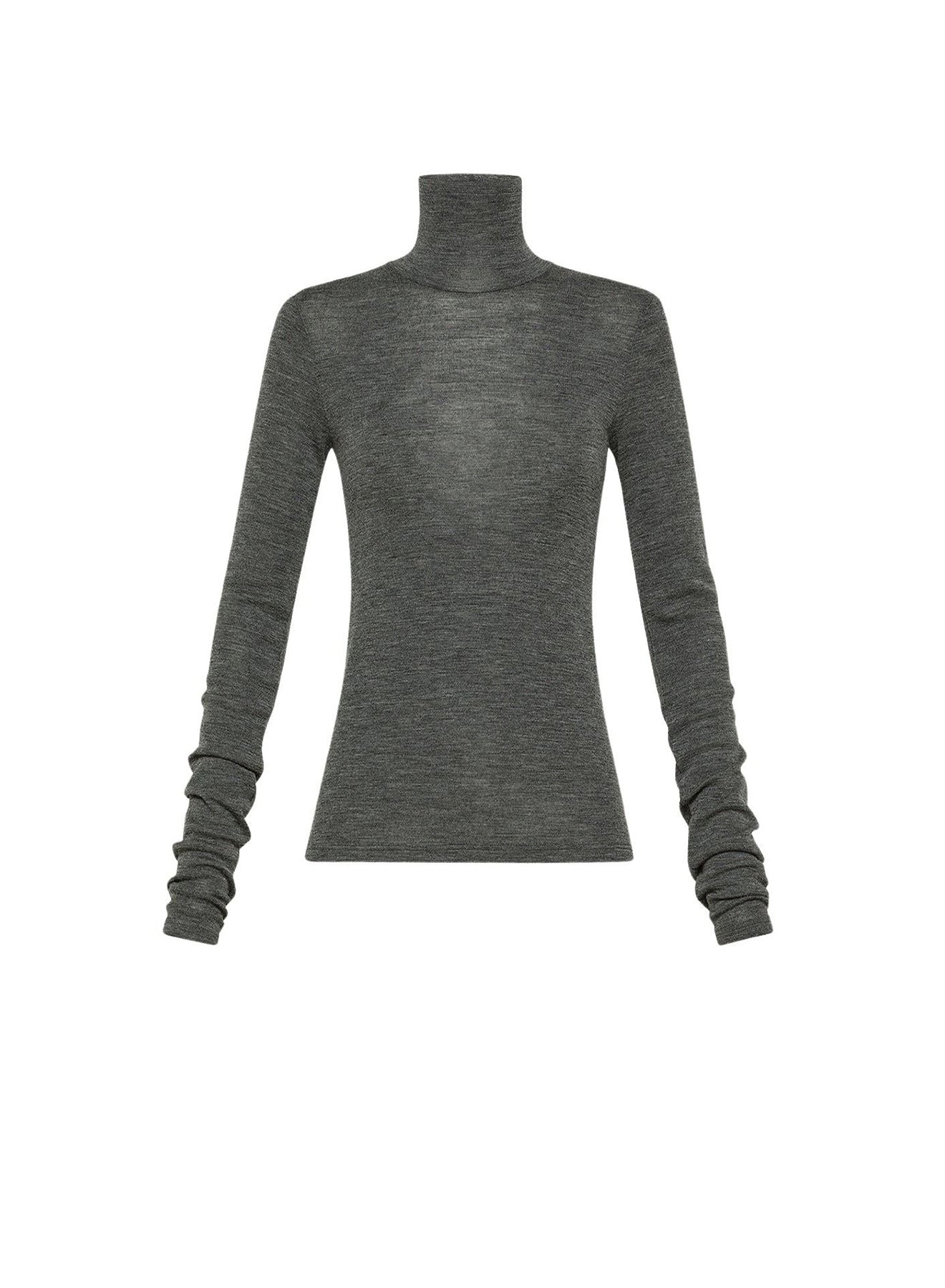 T-shirt à col roulé en laine côtelé - Grigio Melange