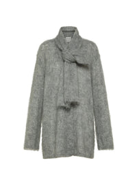 Cardigan oversize en laine avec écharpe - Grigio Melange