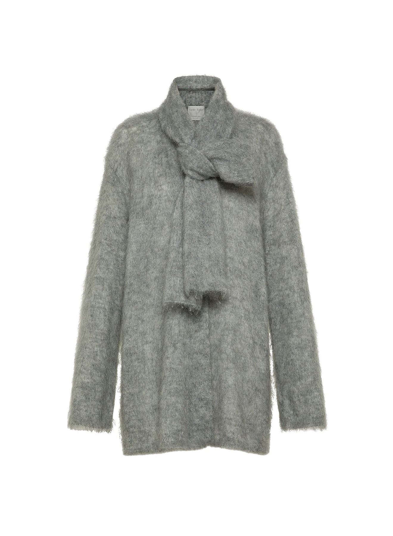 Cardigan oversize en laine avec écharpe - Grigio Melange
