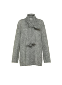 Cardigan oversize en laine avec écharpe - Grigio Melange