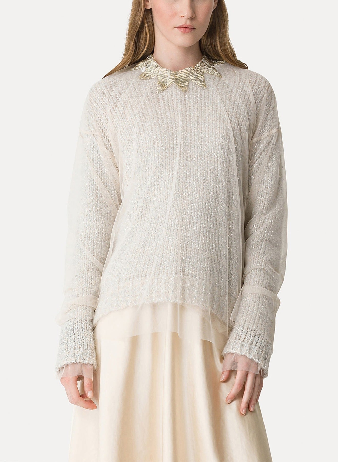 Pull en tweed avec t-shirt en tulle - Silver