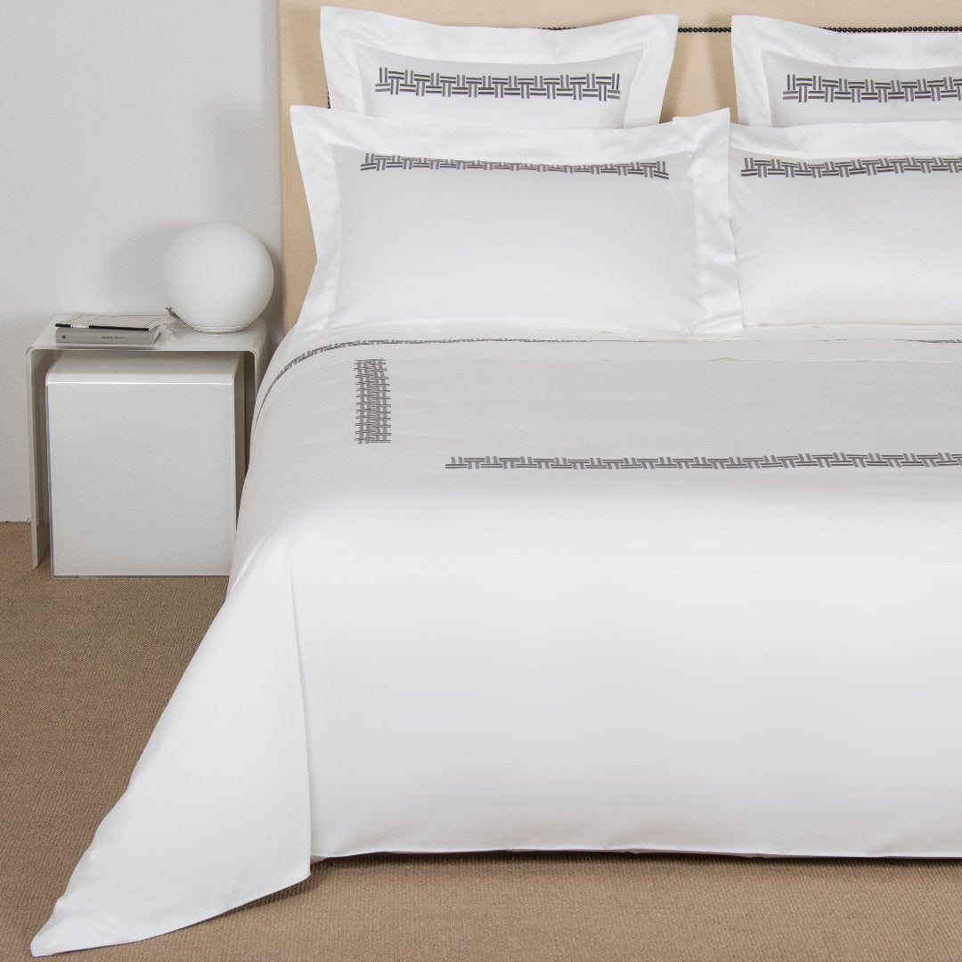 Duvet cover Basket Weave embroidery in cotton - Milk & Slate grey