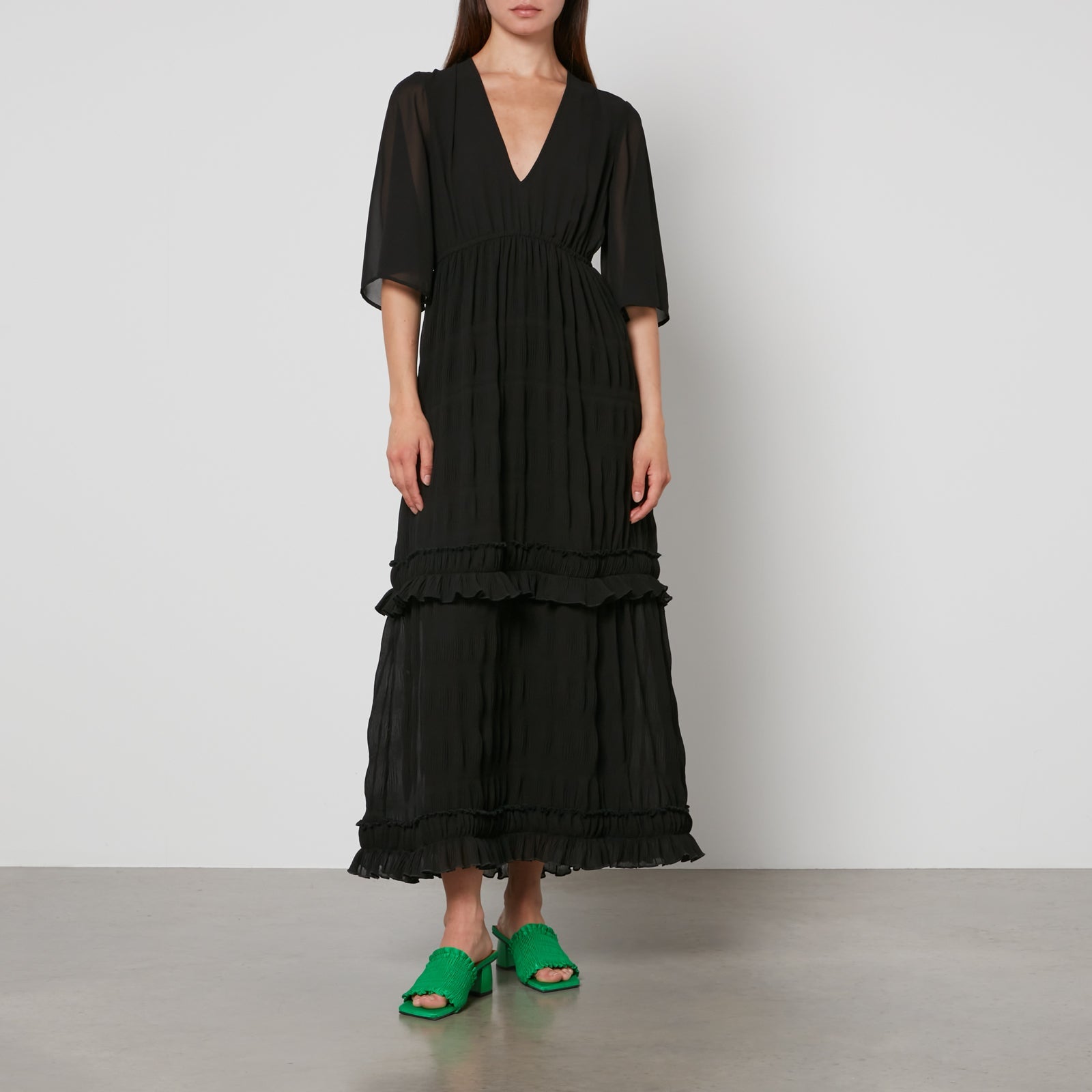 Robe longue en georgette plissée - Black