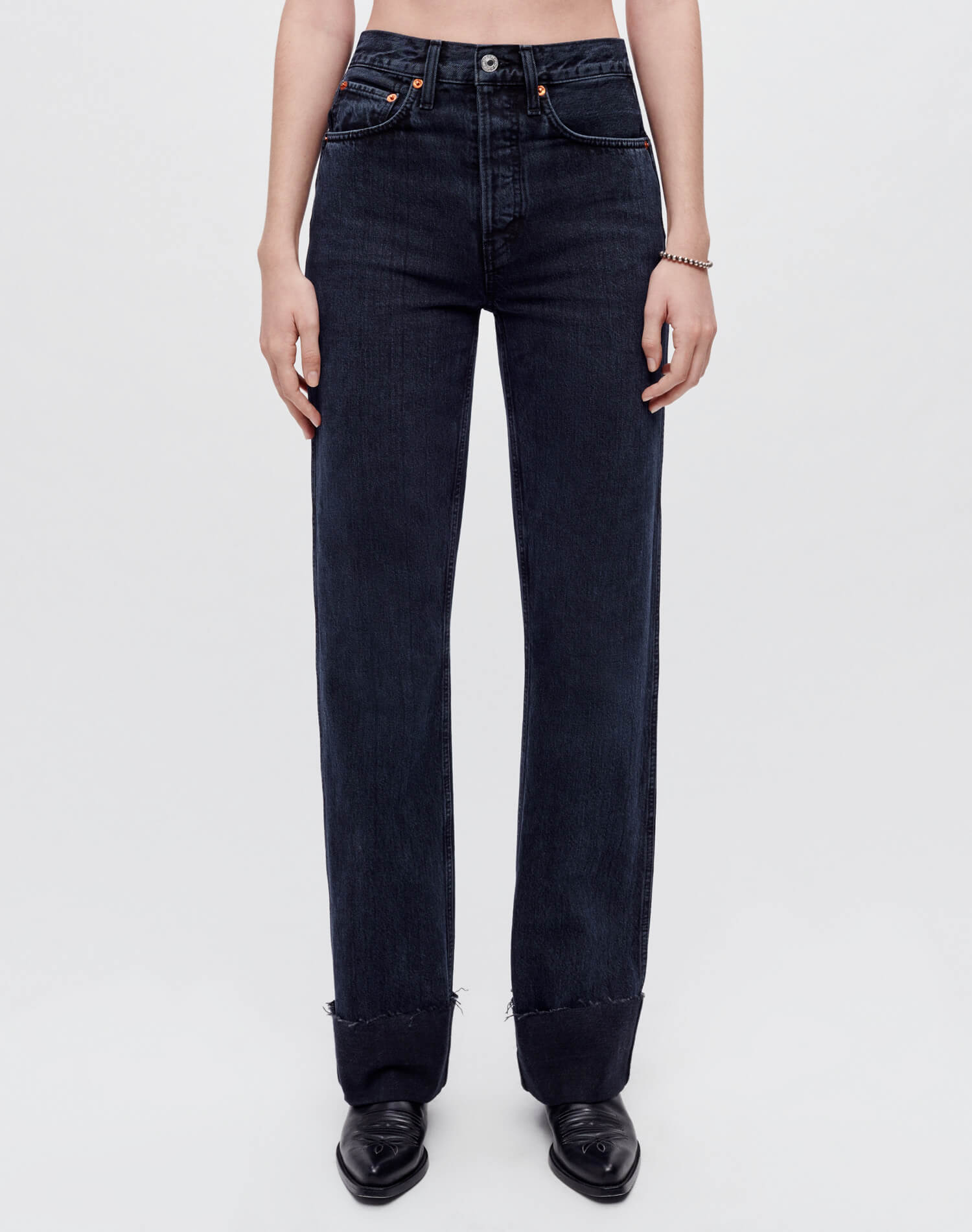 Jean large long à taille haute - Blacken Blue