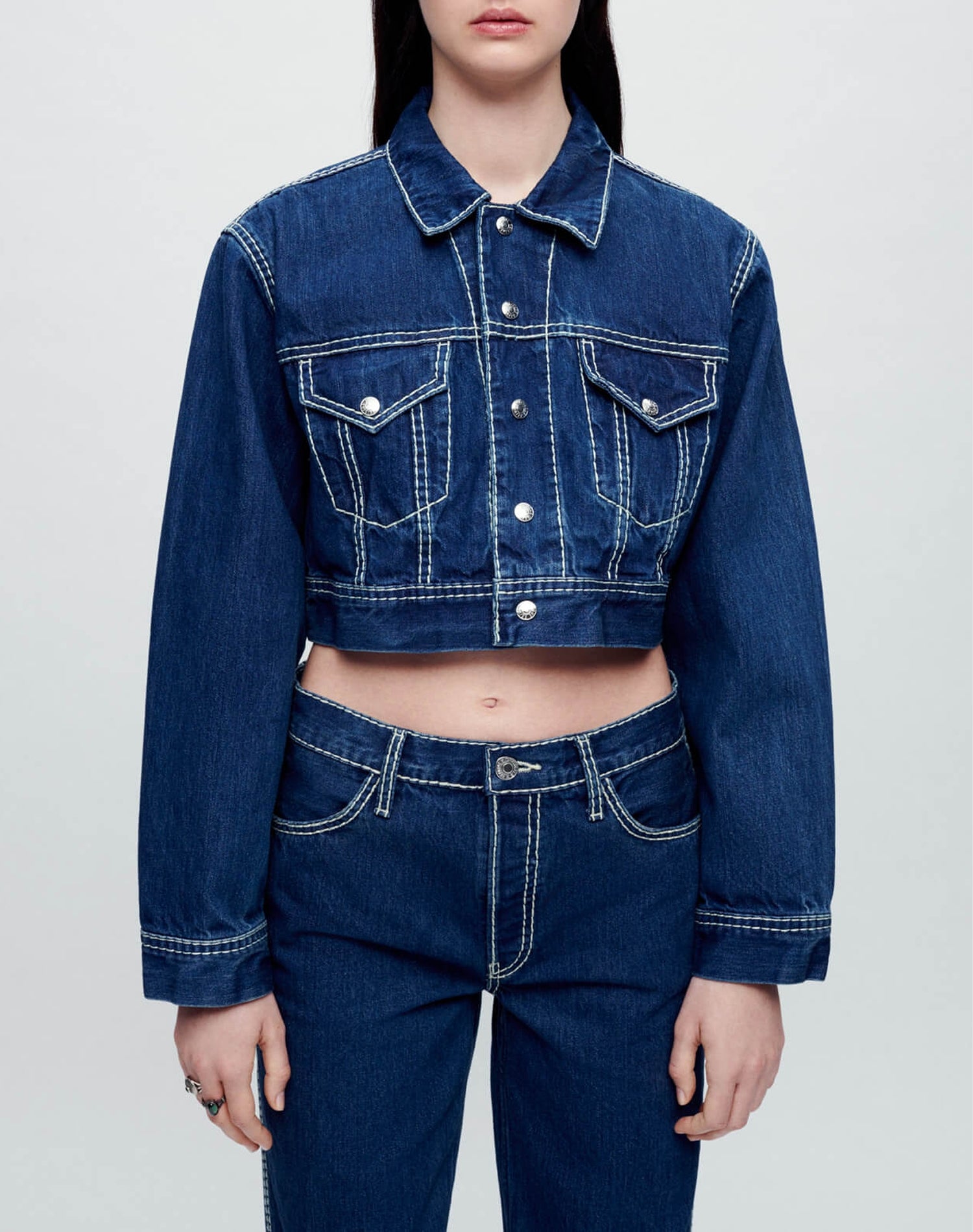 Short denim jacket - Chunky Stitch with Indigo