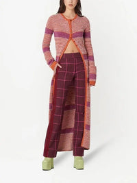 Cardigan long rayé en laine - Orange