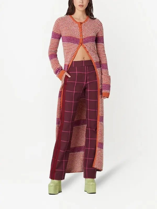 Cardigan long rayé en laine - Orange