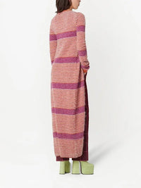 Cardigan long rayé en laine - Orange