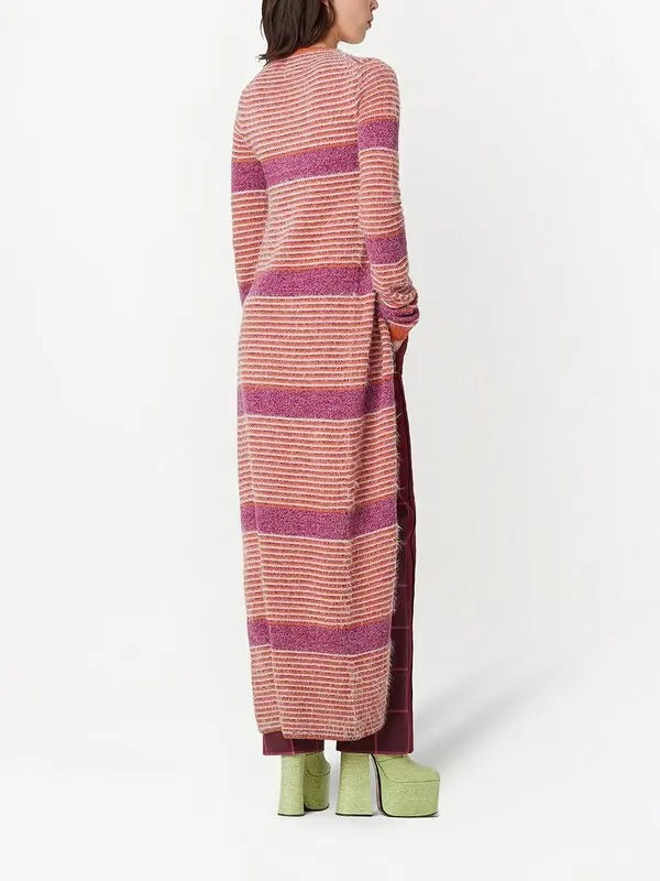 Cardigan long rayé en laine - Orange