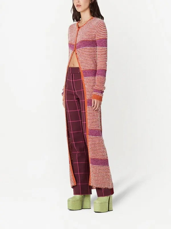 Cardigan long rayé en laine - Orange