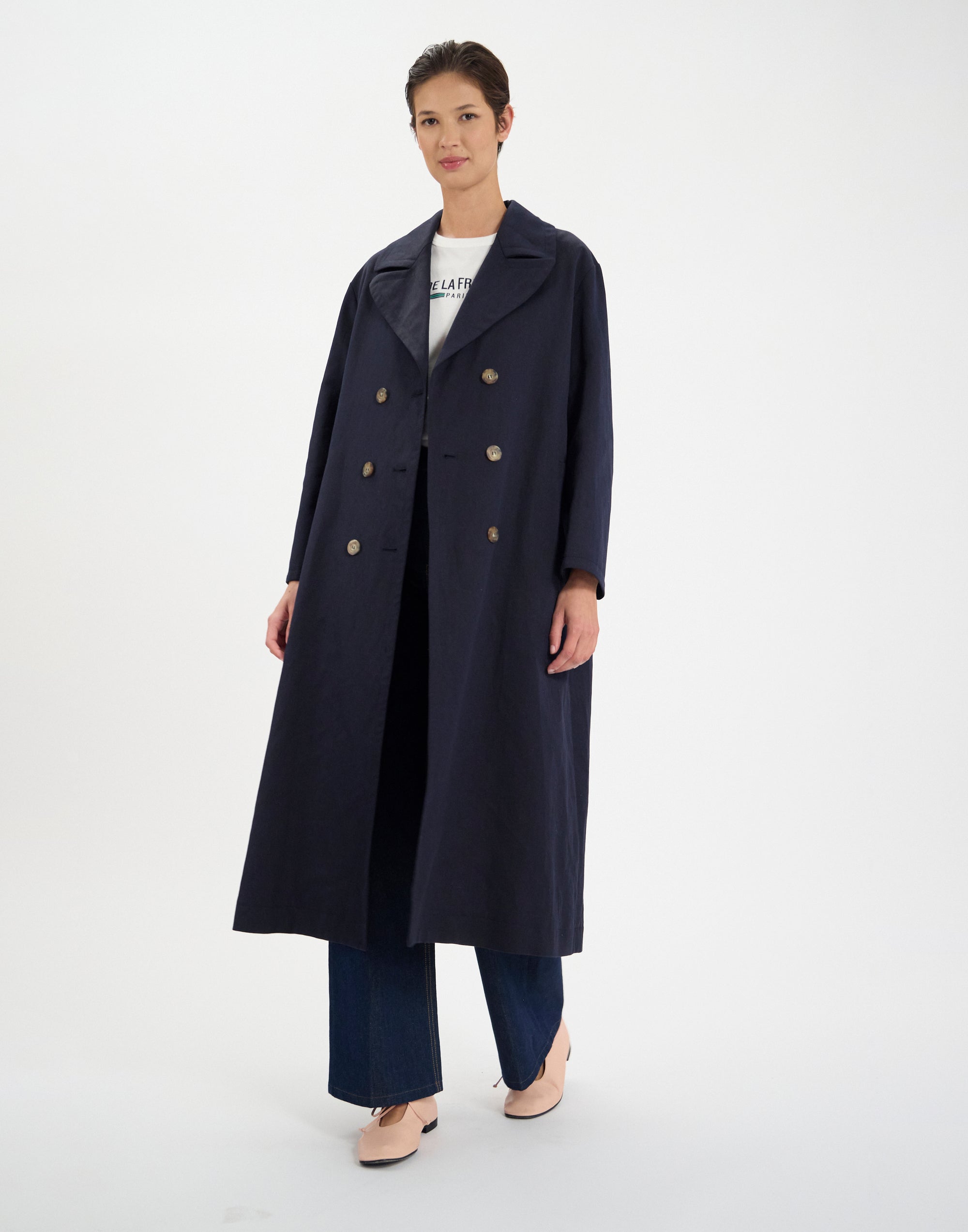 21qty NEW  / Manteau Denise en lin mélangé -  Blue Navy