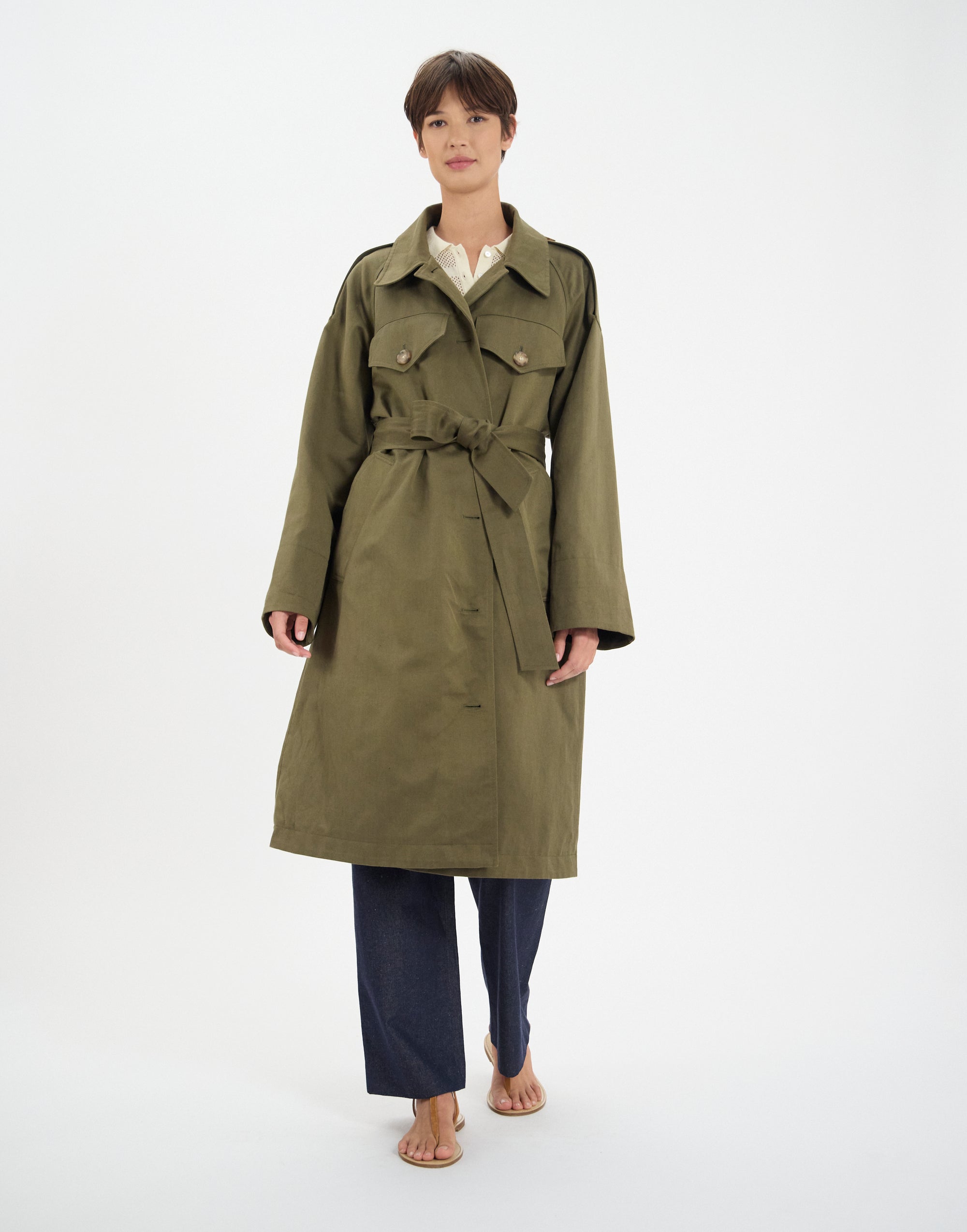 33qty NEW  / Manteau Vera en lin mélangé -  Khaki