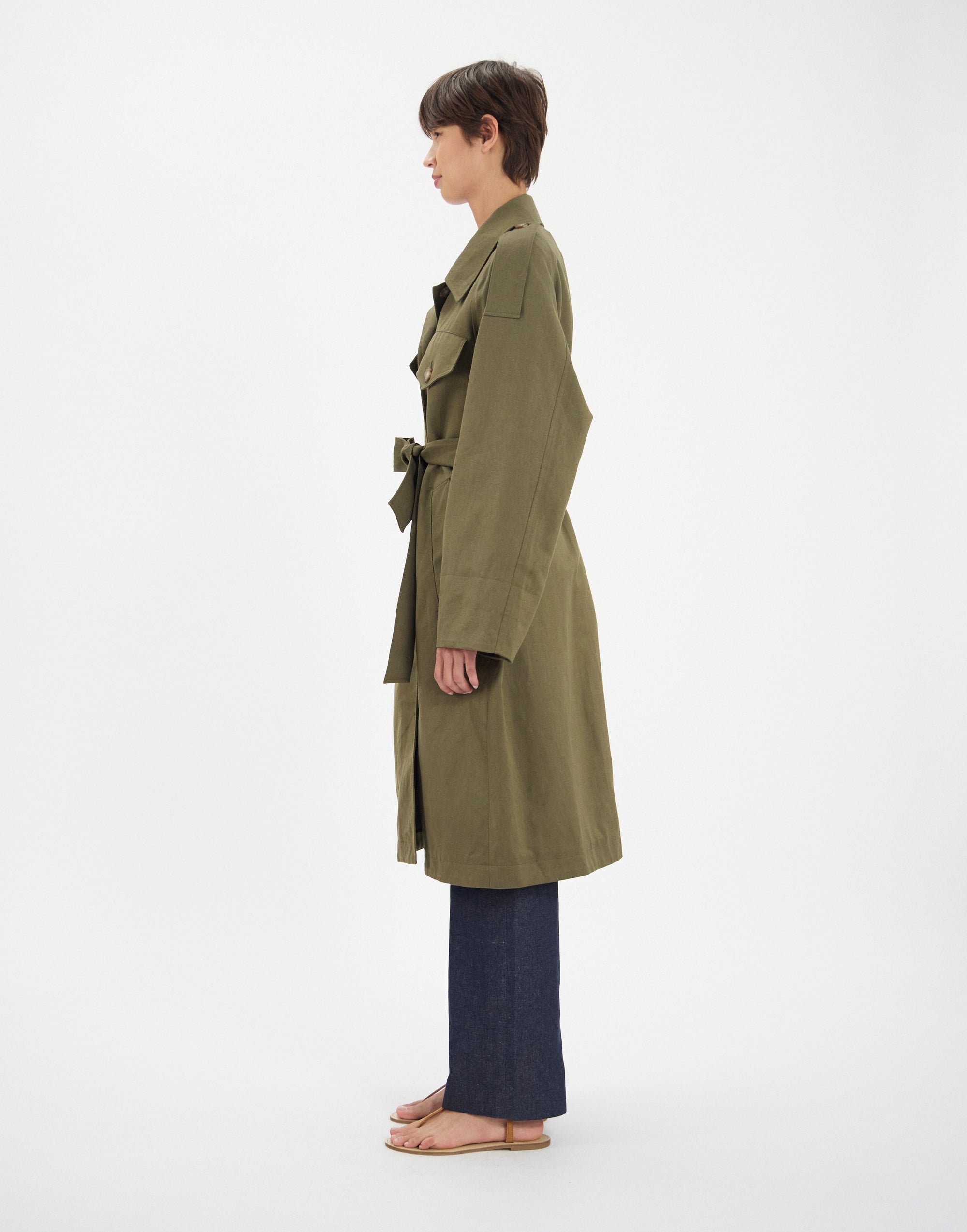 33qty NEW  / Manteau Vera en lin mélangé -  Khaki