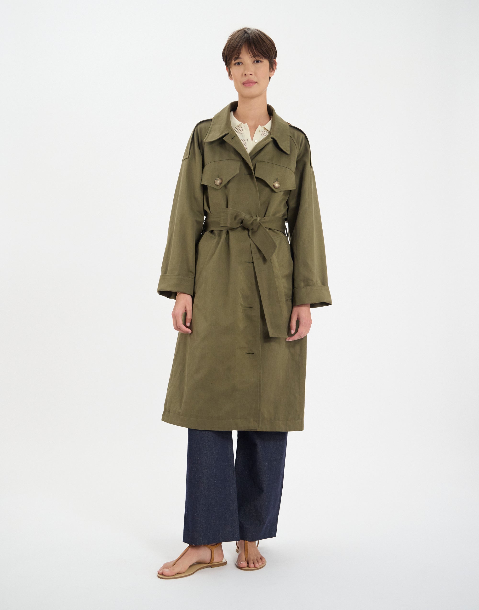 33qty NEW  / Manteau Vera en lin mélangé -  Khaki