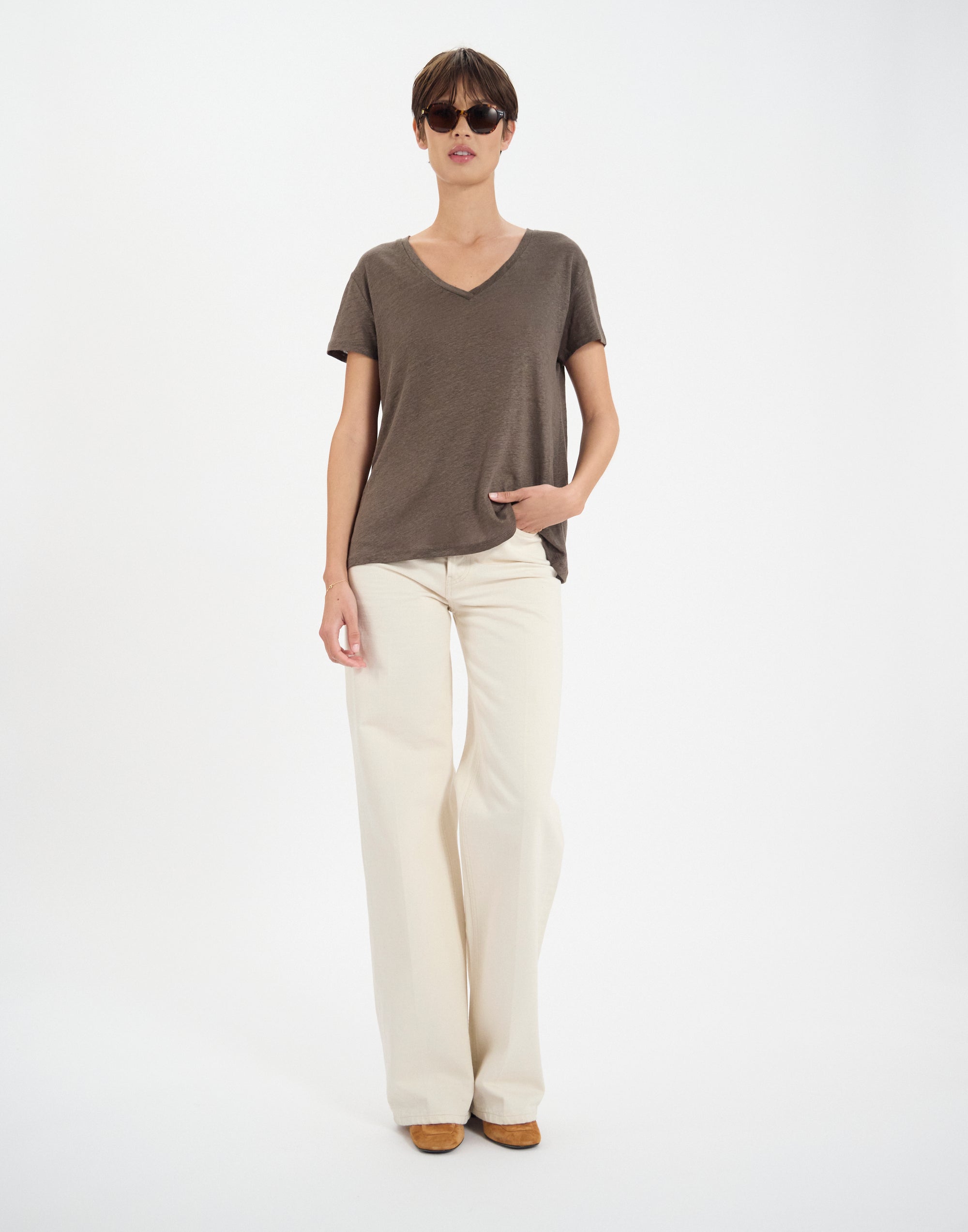 30qty NEW  / T-shirt Apolline en lin -  Khaki
