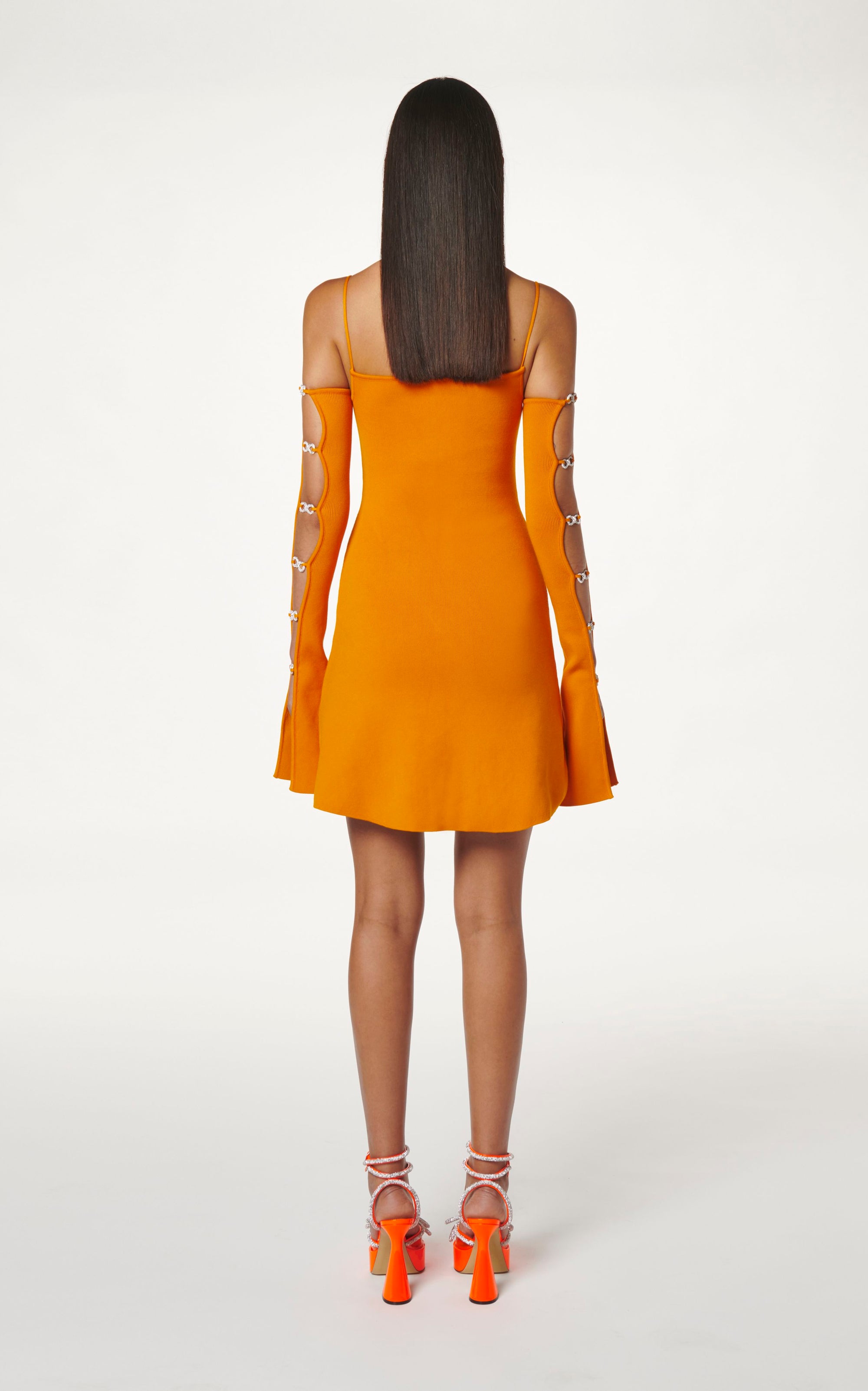 Amélie short dress with rhinestones - Orange