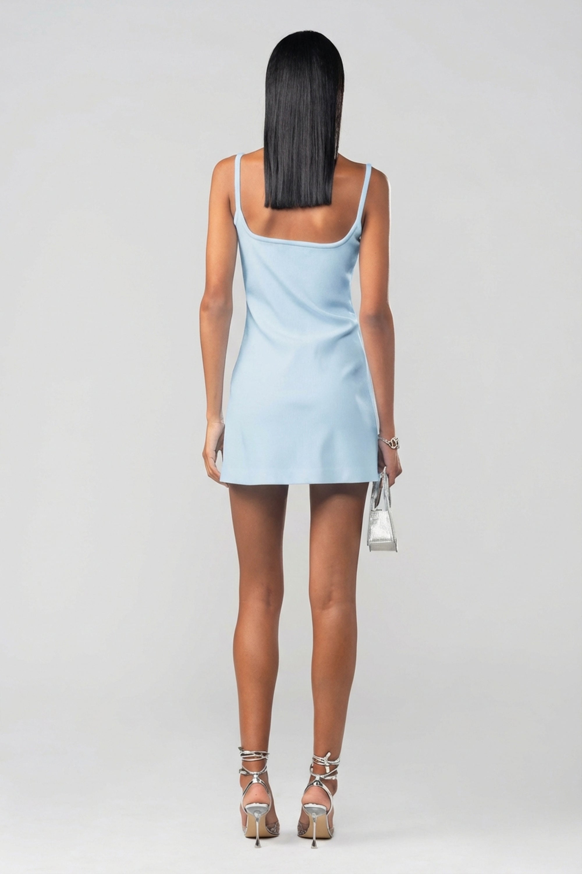 Short cut-out dress with rhinestone embellishments - Pastel Blue