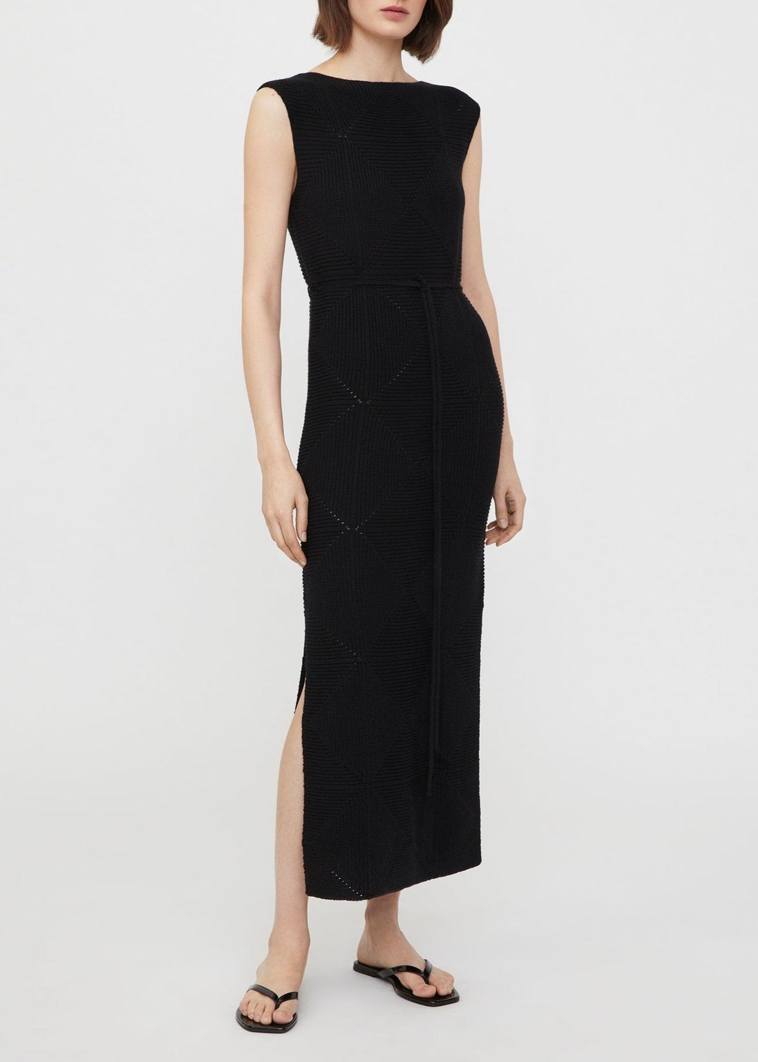 Robe midi crochet en laine et soie - Black