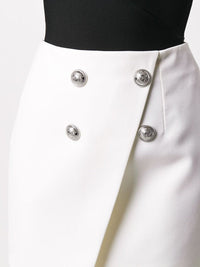 Jupe courte asymétrique boutonnée en laine - Blanc