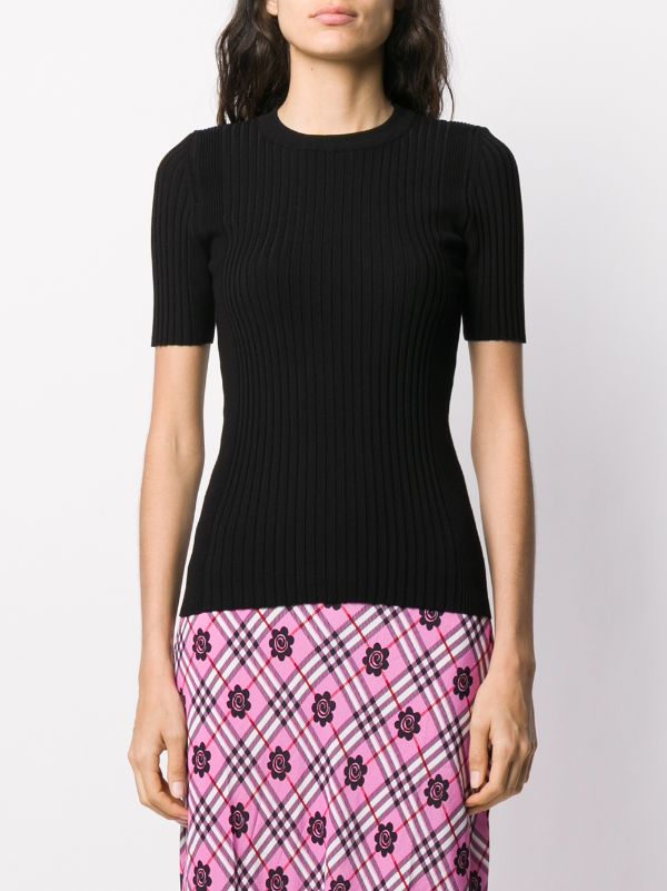 Ribbed short sleeve top - Black