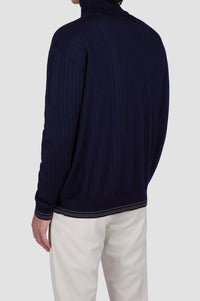 Pull Riviera à col roulé en laine - Bleu damier